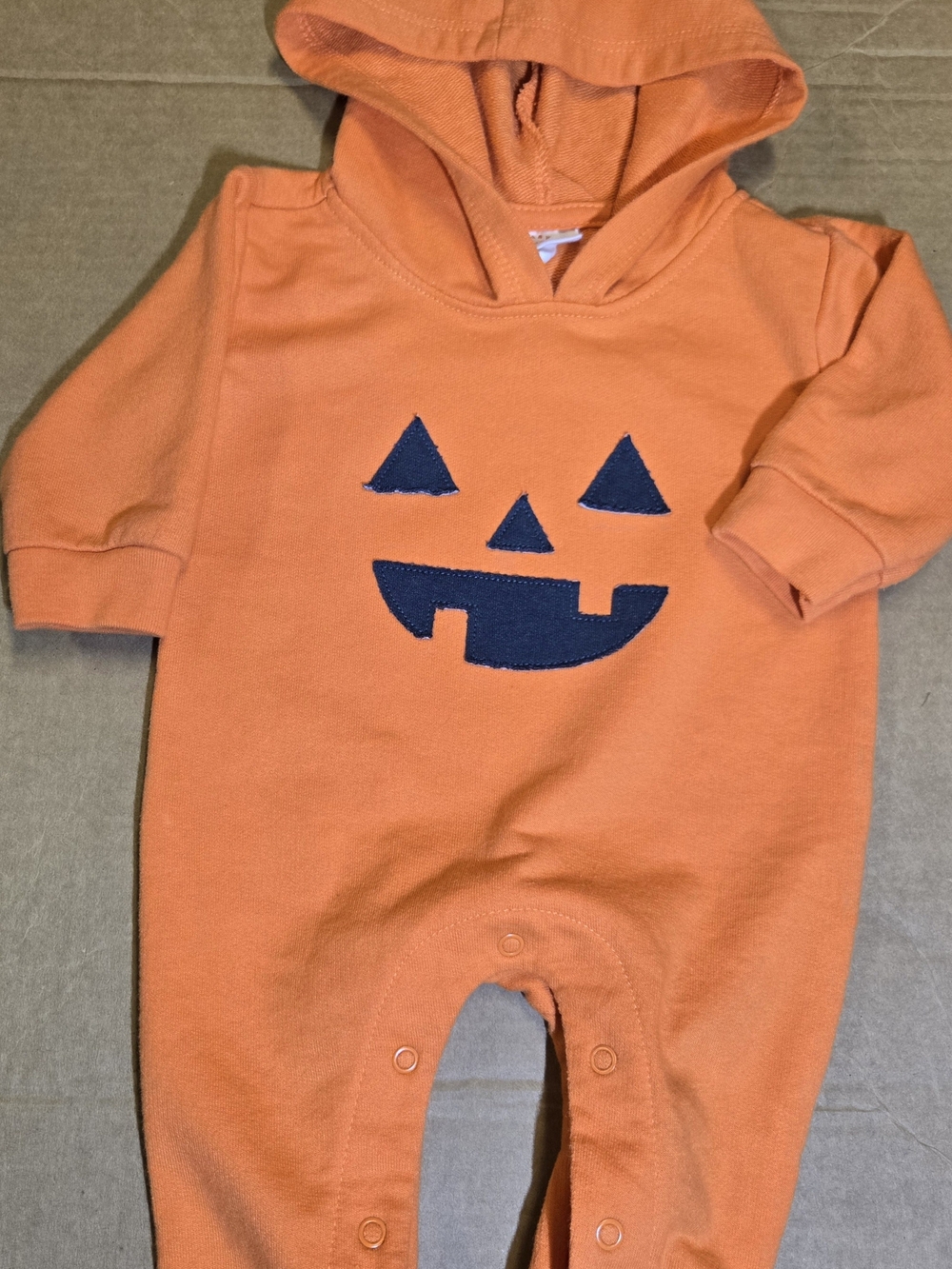 Cat & Jack Orange Hooded Jack-O'-Lantern Footie with Navy Face